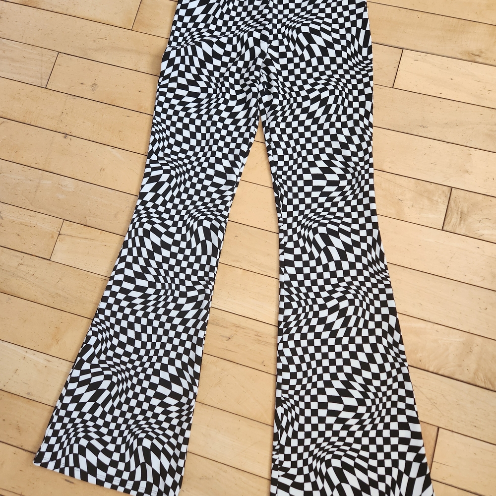 Garage Monochrome Checkered Flare Pants